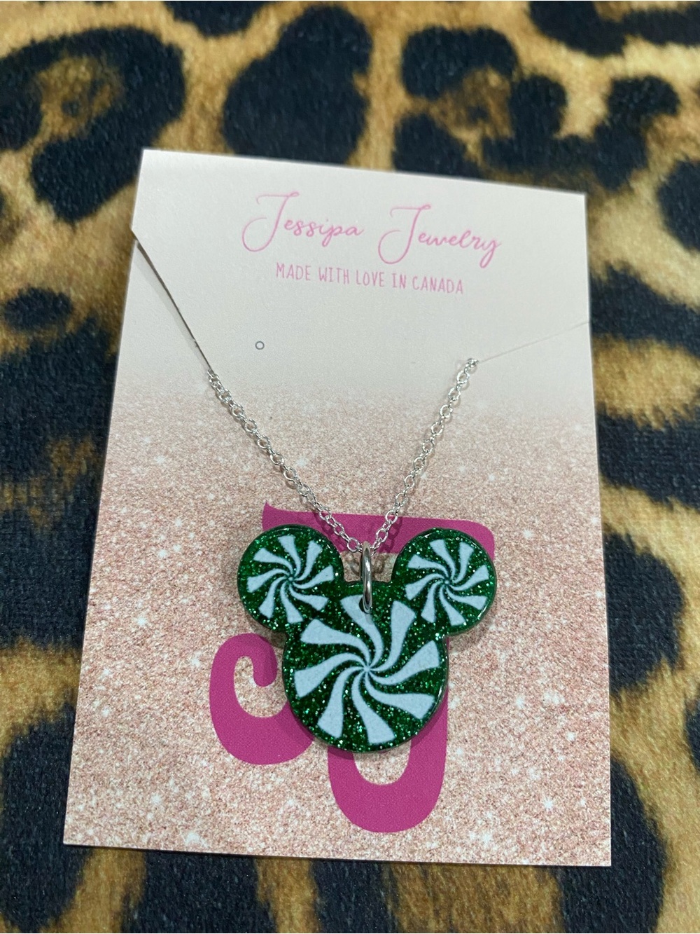 Green Swirl Mickey Pendant Necklace